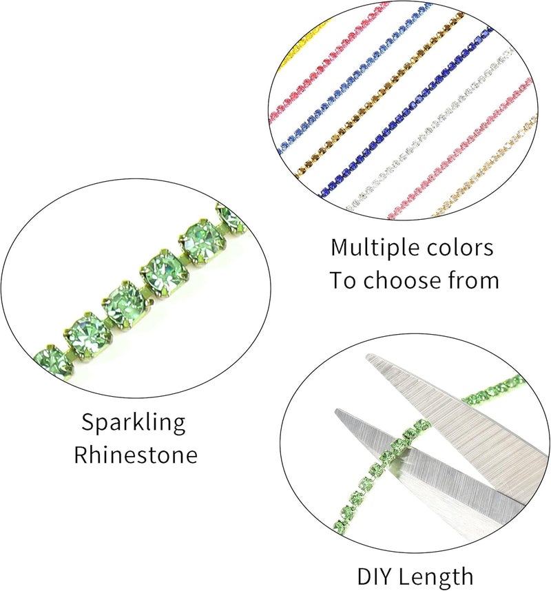 Rytenz 10 Yards 2 MM Rhinestone Chain Trim Crystal Rhinestone Close Chain Trim, for Sewing Crafts, DIY Decoration, Jewelry, Clothing, Shoes (Light Green) - Image 3